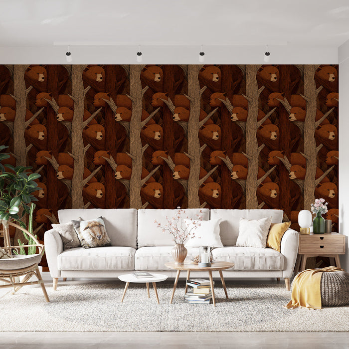 Fototapet med medvedom | Medvedje glave v rjavih odtenkih prepletene med vejami