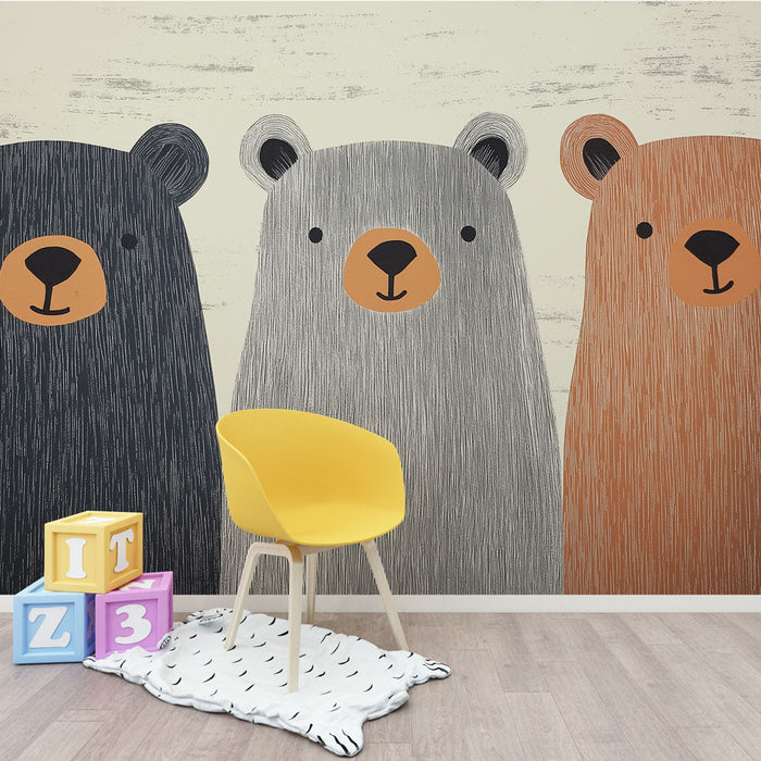 Mural Wallpaper bear | Three bears in pastel colors