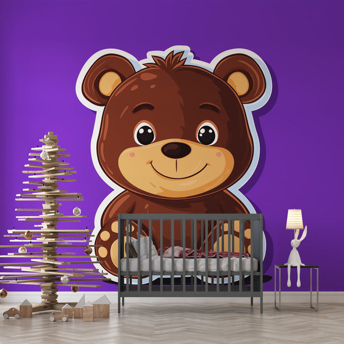 Mural Wallpaper bear | Adorable bear on violet background