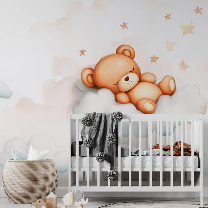 Mural Wallpaper bear cub | Sweet night on a cloud