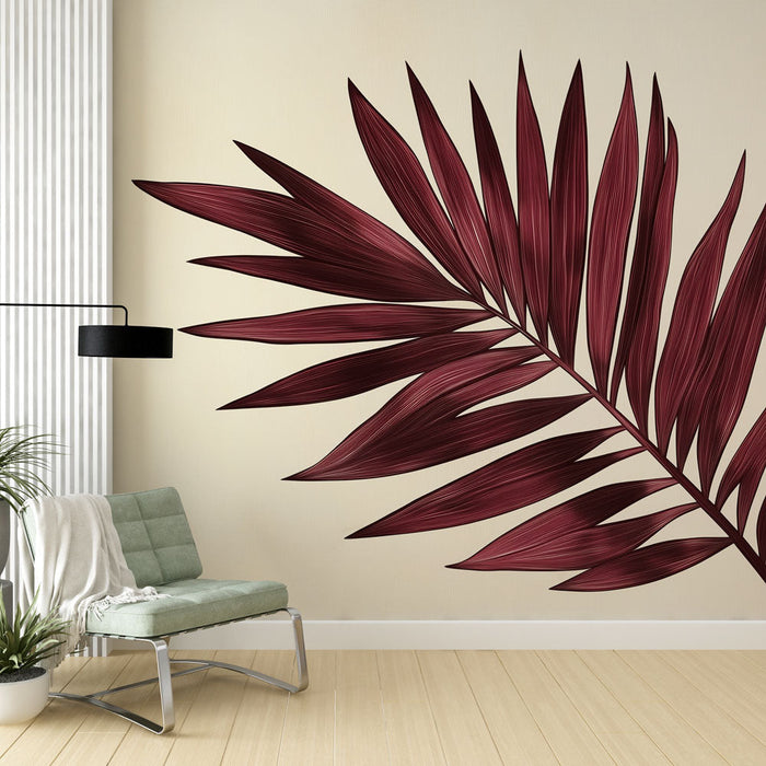 Mural Wallpaper palm Bordeaux | Elegance of a tropical leaf on a neutral background