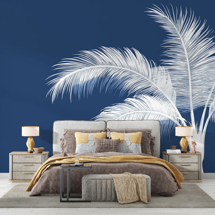 Fototapet blå teal palm tree | Elegant og moderne løvemønster