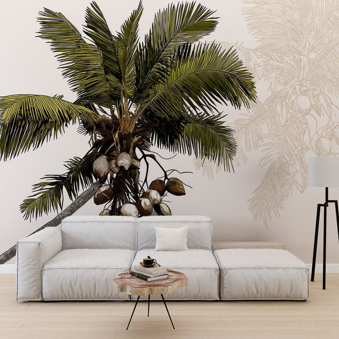 Tapetti palmupuu | Eleganteja kuvitus palmupuusta ja kookospähkinöistä