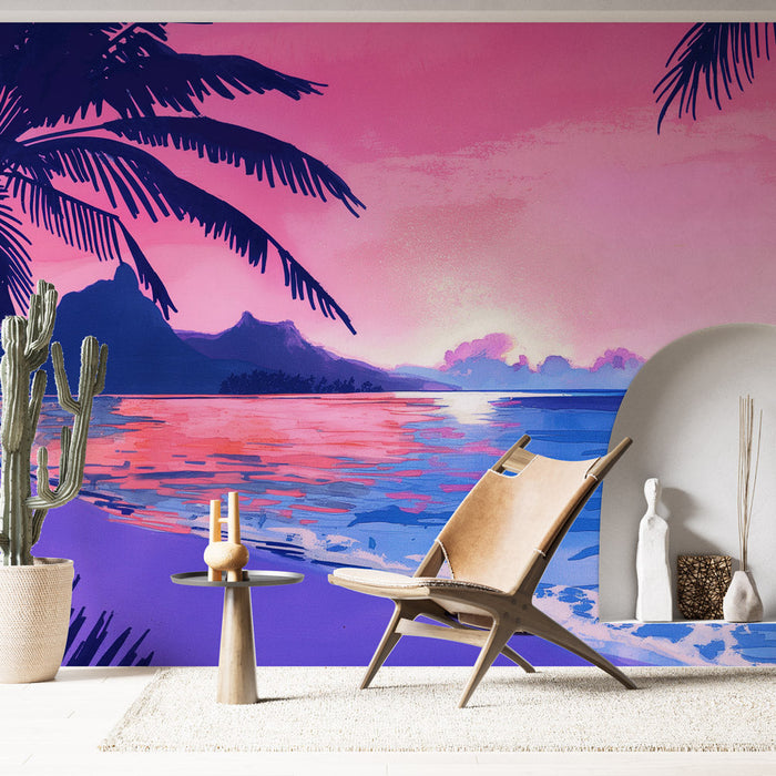 Palm Tree and Seaside Mural Wallpaper | Painting Style