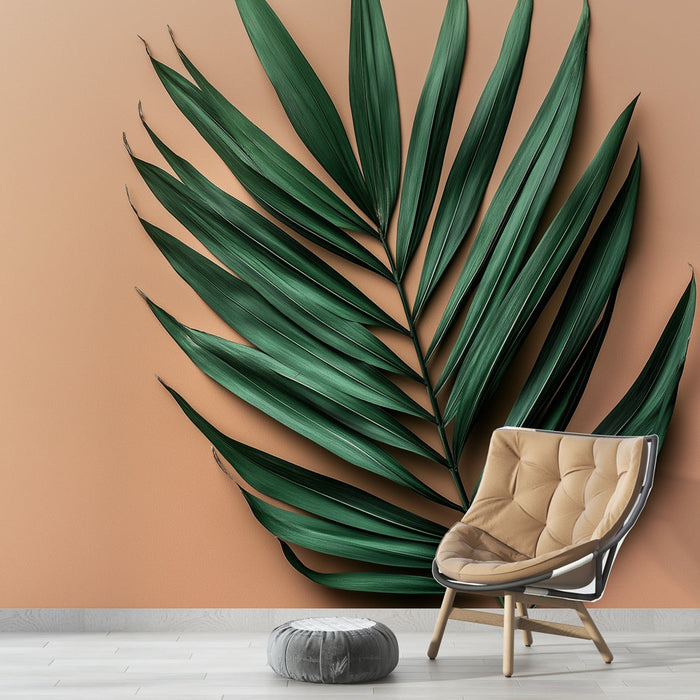 Fototapet palm tree | Grønt palmeblad på pastellbakgrunn