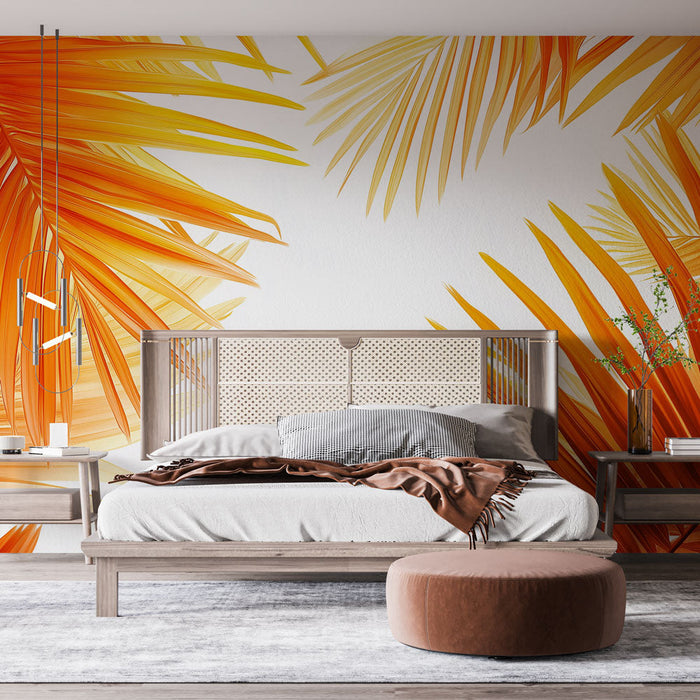 Mural Wallpaper palm tree | Svetlo oranžni listi na svetlem ozadju