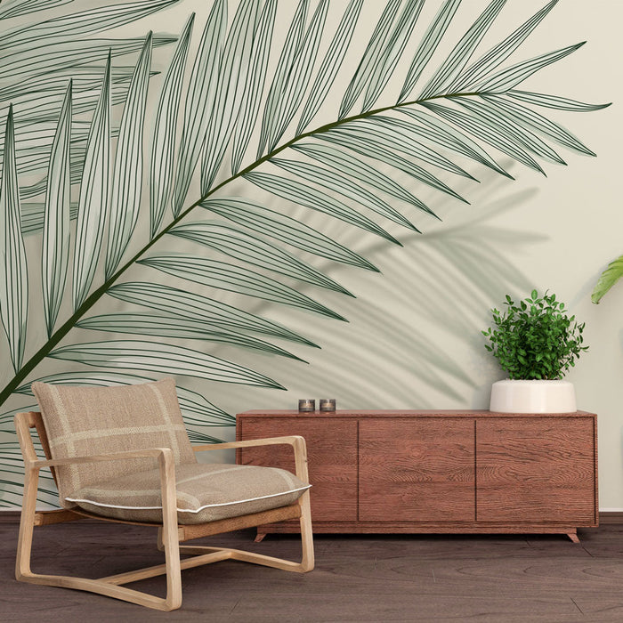 Fototapet palm tree | Palm leaves with delicate lines on a white background