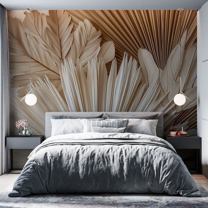 Fototapet palmetre | Stiliserte blader i nøytrale toner