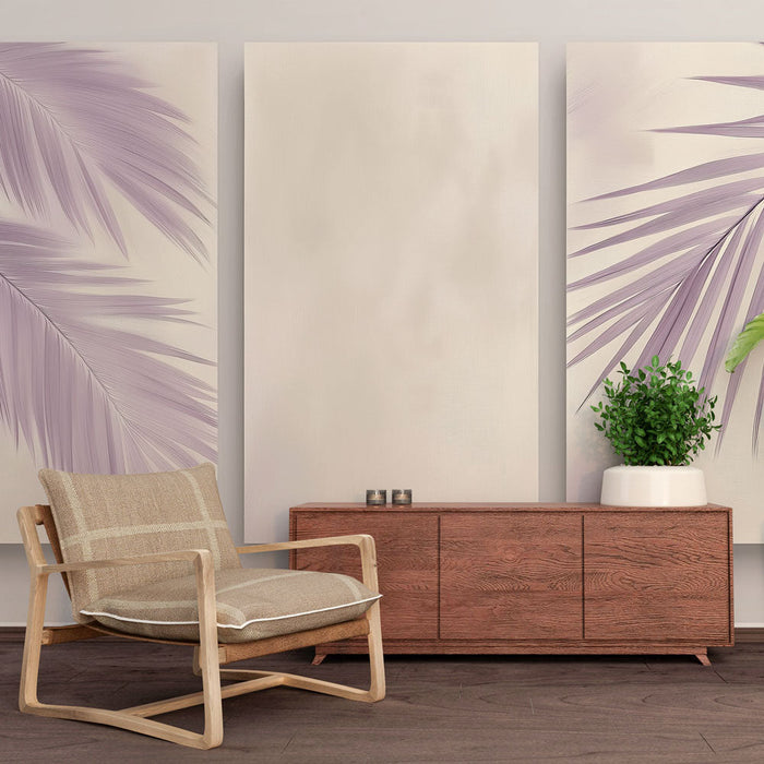 Ταπετσαρία με τοπίο φοίνικα πίνακας μίμησης | Μωβ φύλλα φοίνικα σε κρεμώδη φόντο