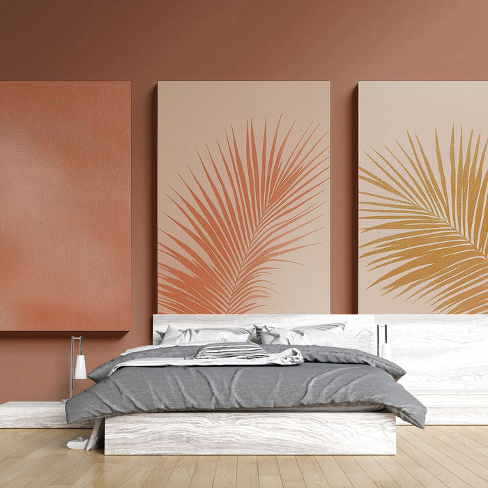 Papel de parede imitação de pintura de palmeira | Padrões de folhagem em tons terrosos