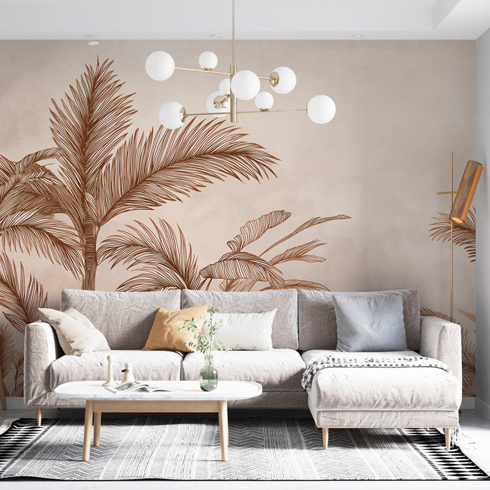 Tapete palmiće | Delikatni motiv palmi u finim crtama na neutralnoj pozadini
