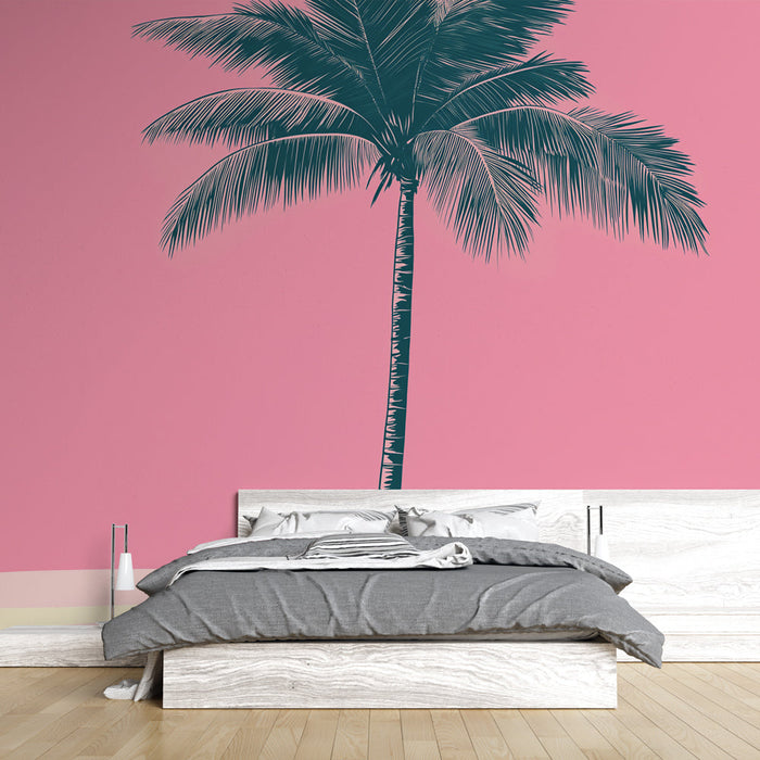 Mural Wallpaper palm tree | Majestic palm tree on pink background