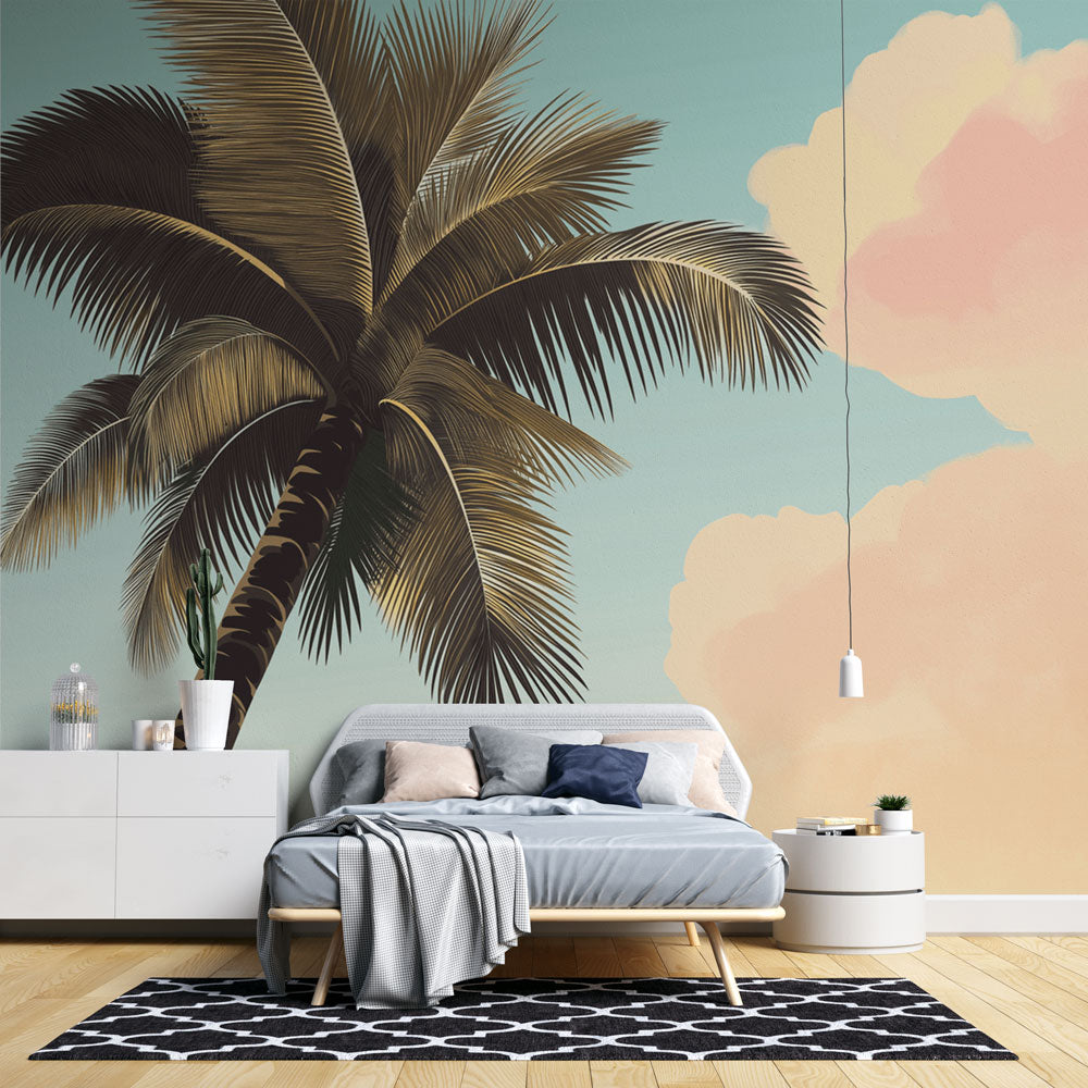 Toile de fond Mur arc-en-ciel tropical mural palmier bohème BRP10-111