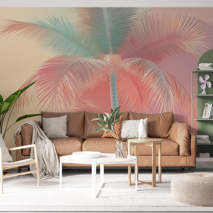 Tapete pastel-palmbaum | Zarte Blätter auf einem weichen Hintergrund