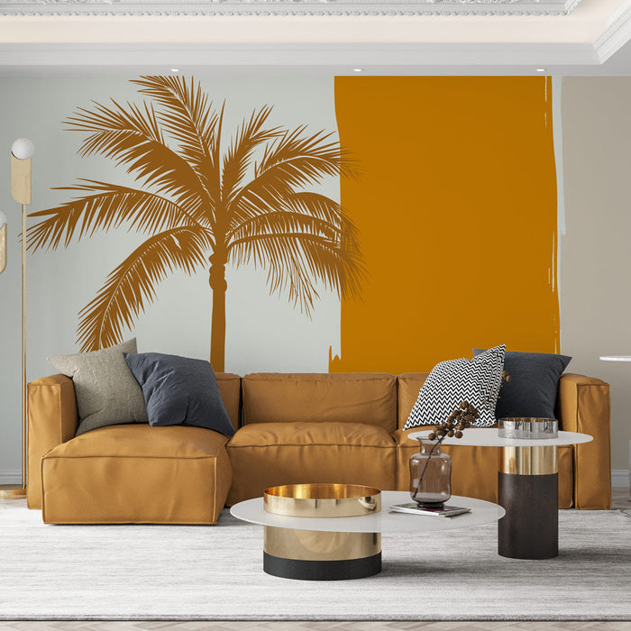 Papel de parede de árvore de palmeira | Silhueta de árvore de palmeira com tons laranja e bege