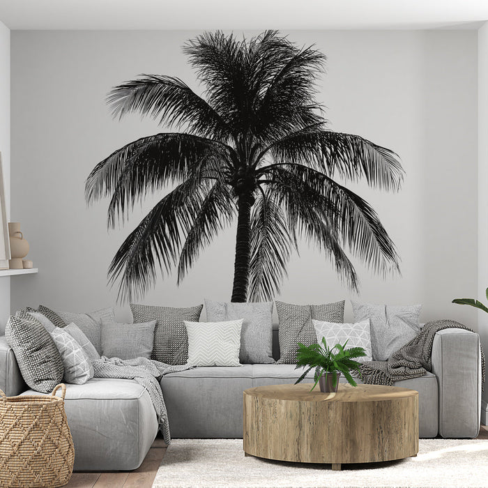 Tapete palme | Elegante Silhouette auf weißem Hintergrund