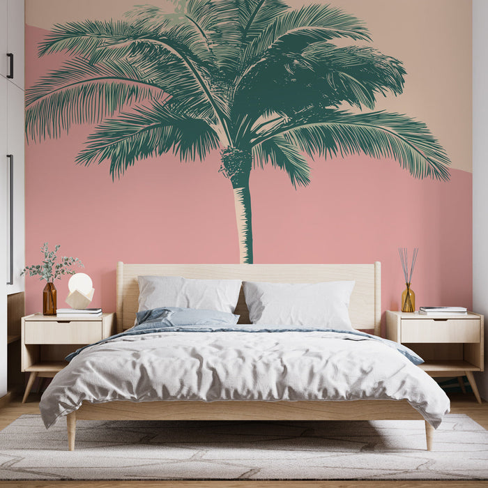 Mural Wallpaper palmier vintage | Tall palm tree on pastel background