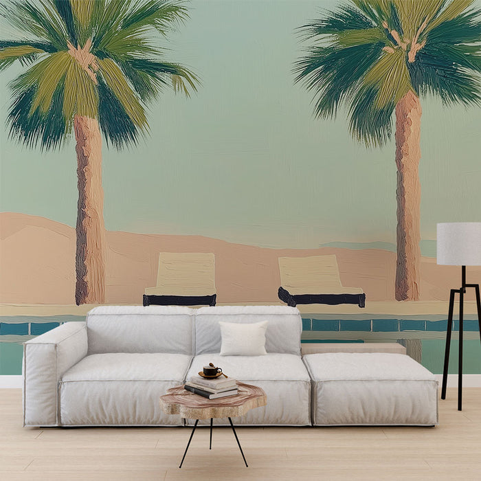 Fototapet palmer | Tropisk stemning med palmer og et avslappende basseng