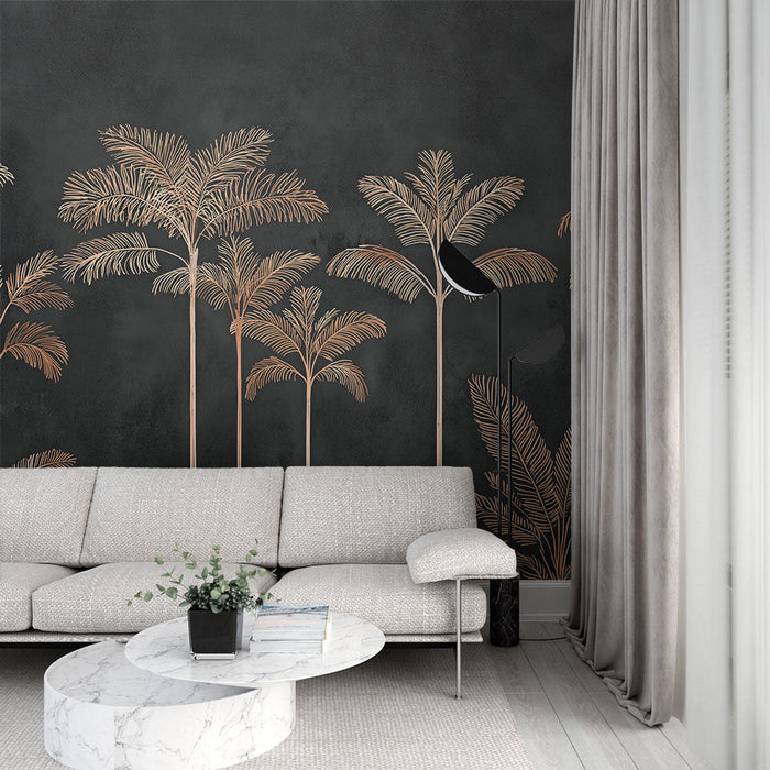 Tapete zlatnih palmi | Elegantna šuma palmi na crnoj pozadini