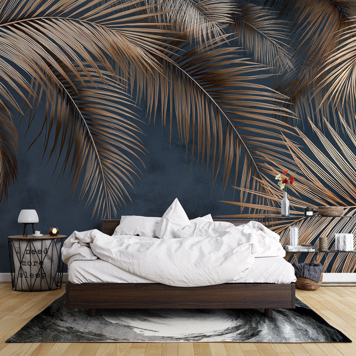 Tapete με χρυσά φοίνικα | Φοίνικες σε σκούρο και κομψό φόντο