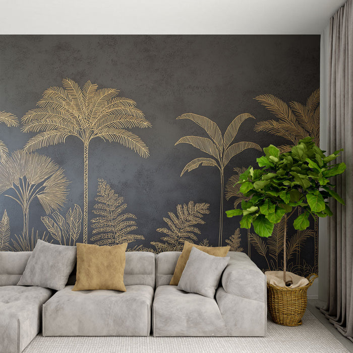 Tapeta zlatnih palmi | Elegantan tropski dizajn na crnoj pozadini