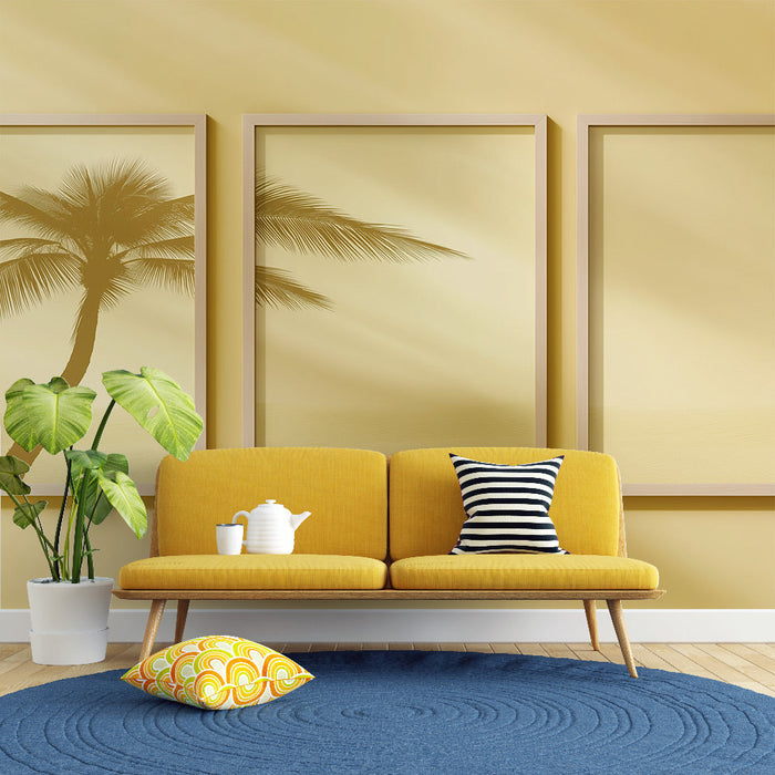 Tapete με γλυκά φοίνικας δέντρα | Σιλουέτες φοίνικας σε καταπραϋντικό κίτρινο φόντο