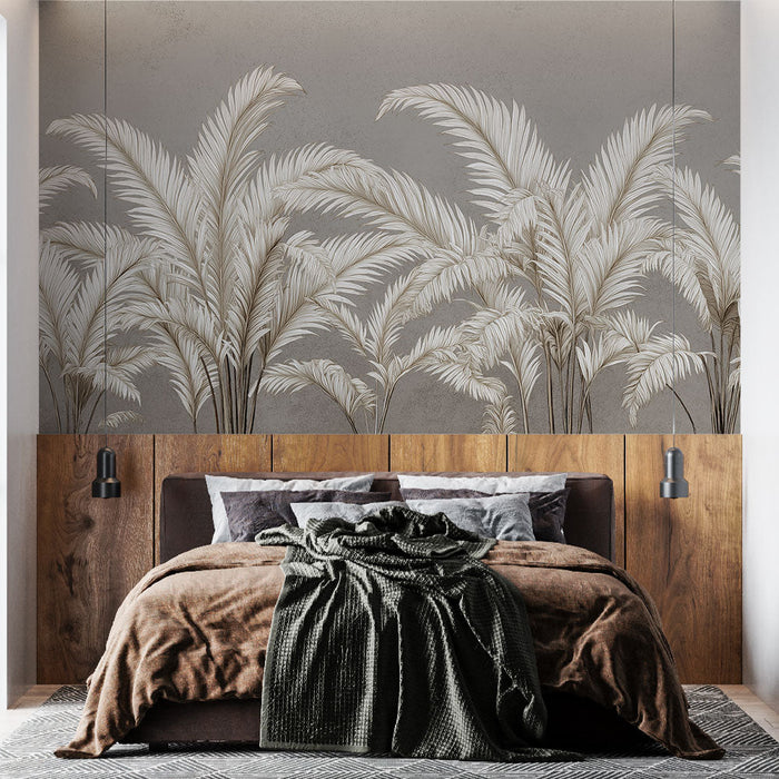 Mural Wallpaper elegant palm trees | Delicate leaves on a subtle background