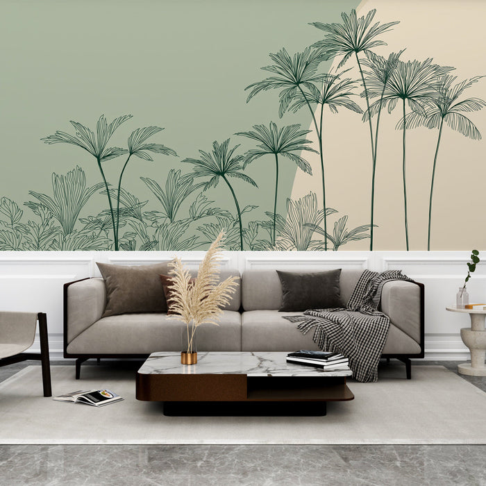 Mural Wallpaper palm trees | Palm tree graphic elements on a soft background