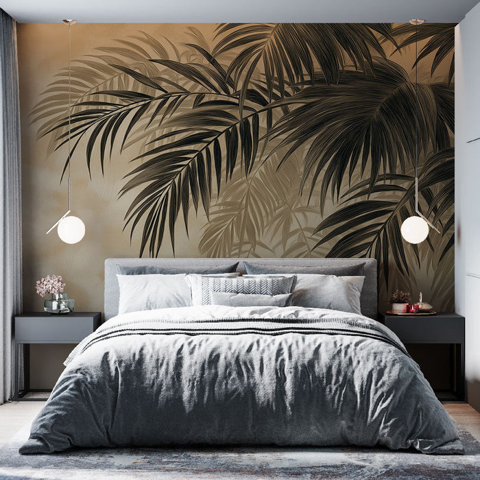 Fototapet palme | Crne palmine listove na bež pozadini
