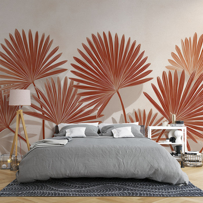 Fototapet palme | Palmino lišće u terakota nijansama na neutralnoj pozadini
