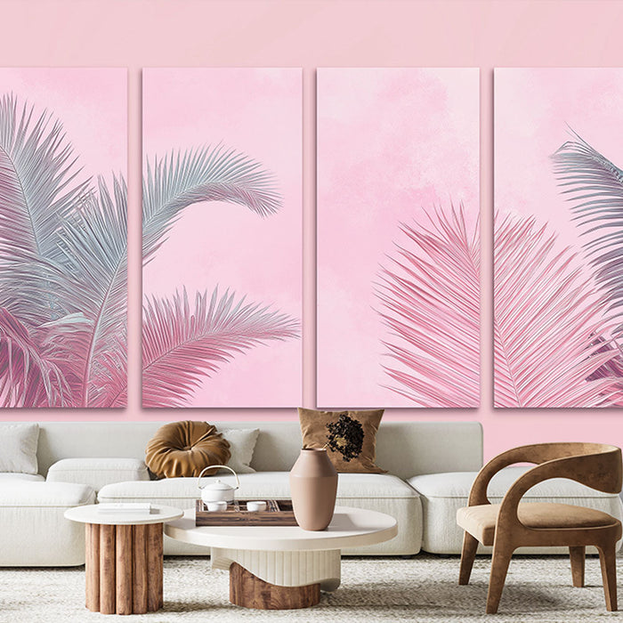 Mural Wallpaper palm trees | Pink palm leaves on a pastel background