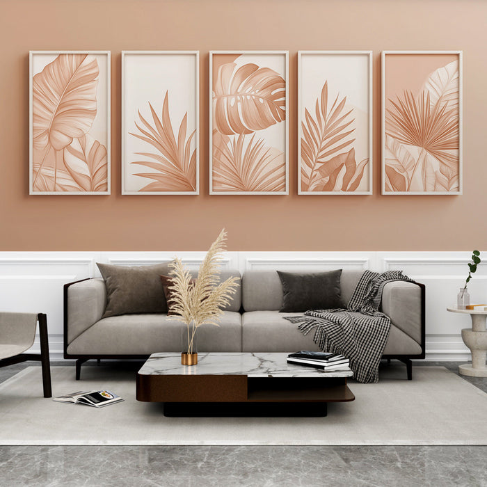 Fototapet palme | Delikatne ilustracije lišća u nježnim nijansama