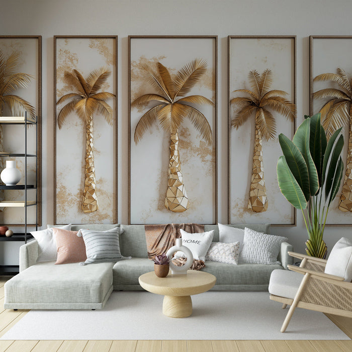 Tapete με απομίμηση ζωγραφικής φοίνικα | Χρυσή κομψότητα σε φωτεινό μαρμαρωμένο φόντο