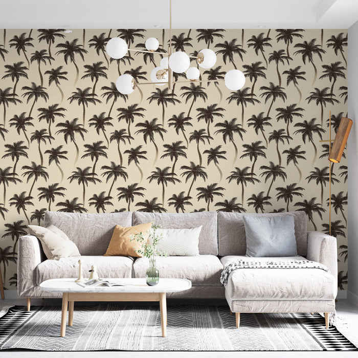 Tapetti palmupuut | Musta palmukuvio beigellä taustalla