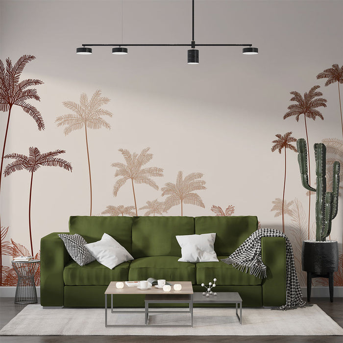 Fototapet palmer | Delikat motiv av palmer og løvverk i varme toner