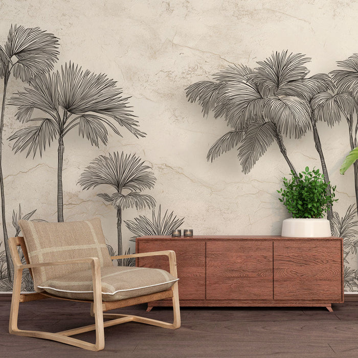 Tapete s palmama | Delikatan motiv palmi na teksturom bež pozadini