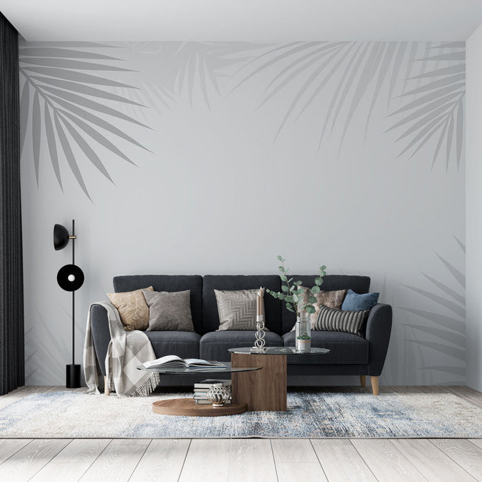 Carta da parati alberi di palma | Elegante motivo di foglia di palma in grigio tono su tono