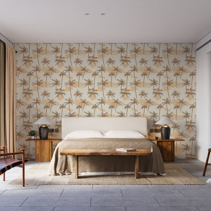 Foto Behang palm bomen | Elegant bruin palmboom motief op een crème achtergrond