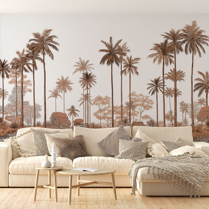 Fototapet palme | Elegantni motiv palmi u nježnim nijansama na bijeloj pozadini