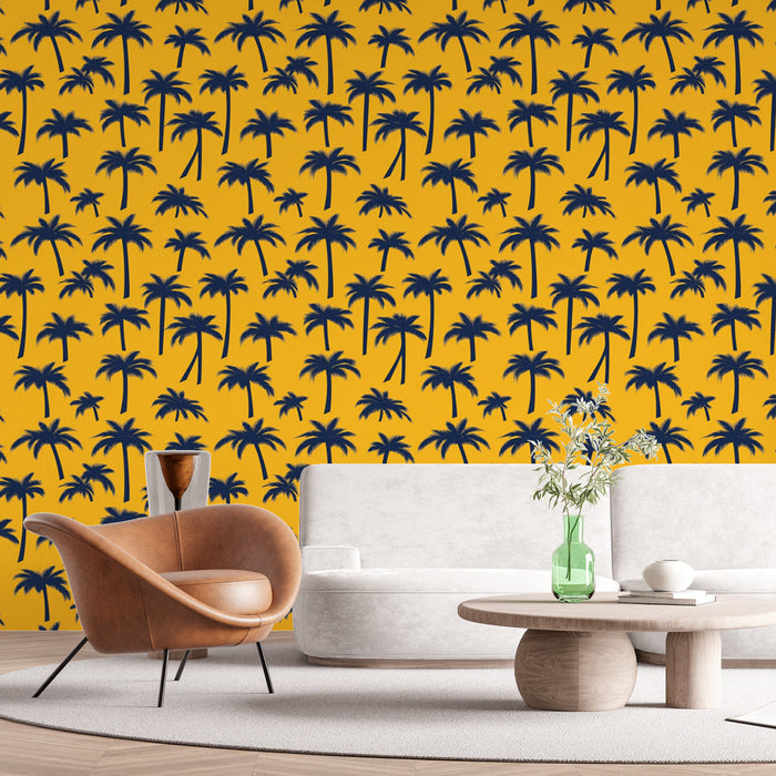 Fototapet palmträd | Palmträdmönster på en ljusgul bakgrund