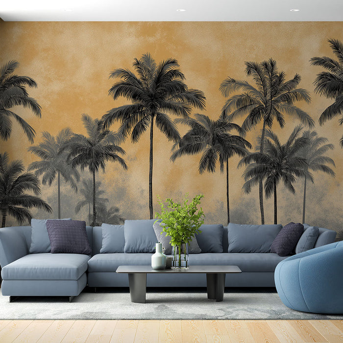 Fototapet palmer | Elegante palmer på en gyllen bakgrunn