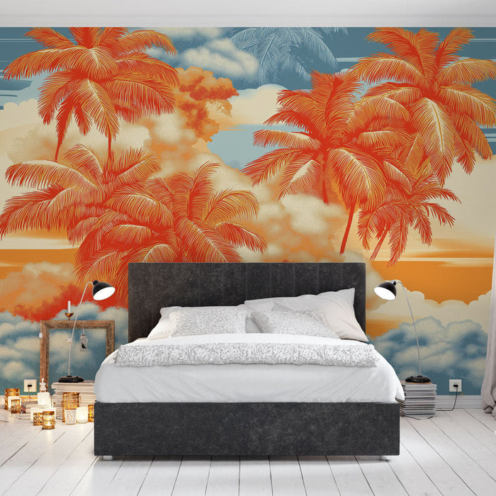 Mural Wallpaper palm trees | Tropical paradise with bright colors