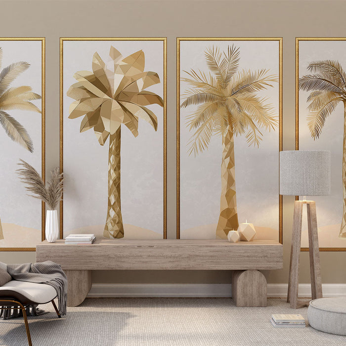 Fototapet palmer | Kvartett med stiliserte gull- og beige palmer