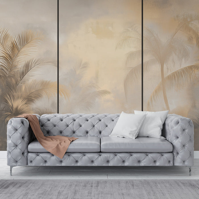 Tapetti palmupuut | Palmupuun siluetteja kultaisina ja harmaina sävyinä