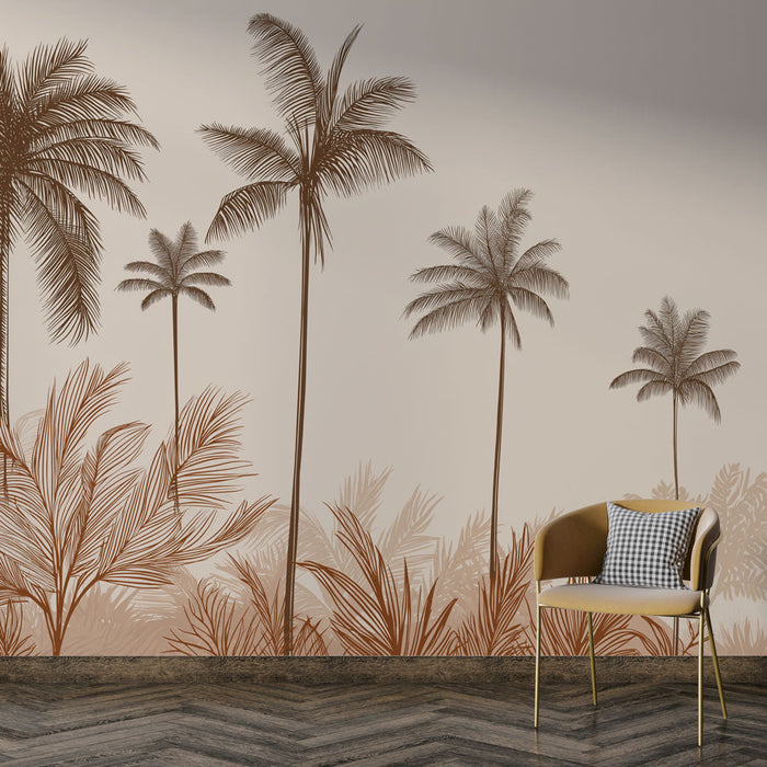 Tapete palmiće | Elegantni siluete palmi na nježnoj pastelnoj pozadini