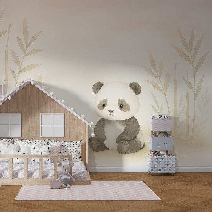 Mural Wallpaper panda | Soft panda on a bamboo background in pastel shades