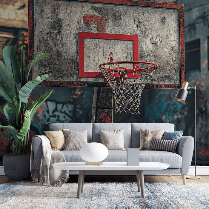 Mural Wallpaper basketball-hoop-graffiti | Vintage urban style