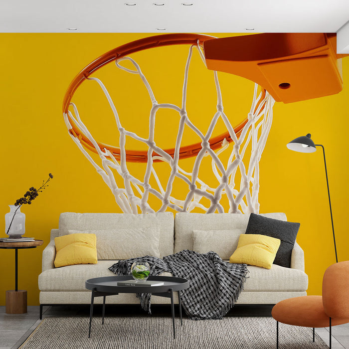 Mural Wallpaper basketball-basket | Modern design on bright yellow background