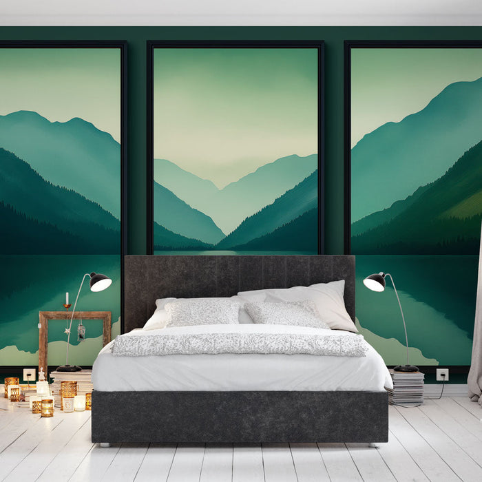 Tapeta panoramiczna z gór | Kojące odbicia na spokojnym jeziorze