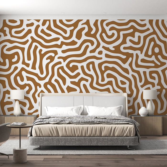 Abstract panoramic Mural Wallpaper | Intense beige and white labyrinth